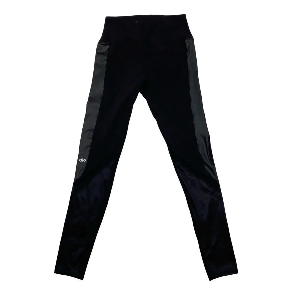 Alo Brand Black Mixed Media High Waisted‎ Yoga Leggings Size Small